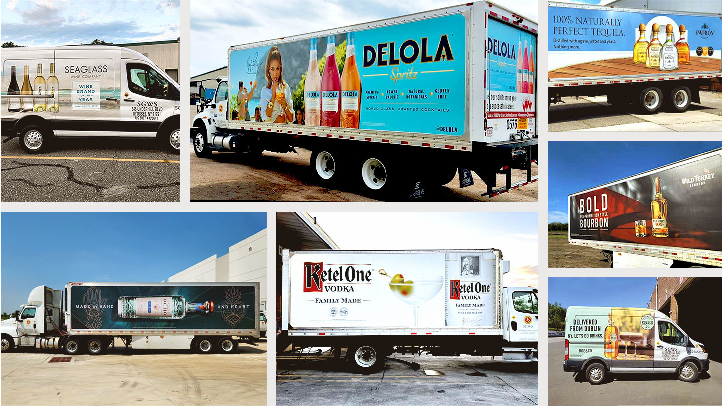 several truck photos with advertising