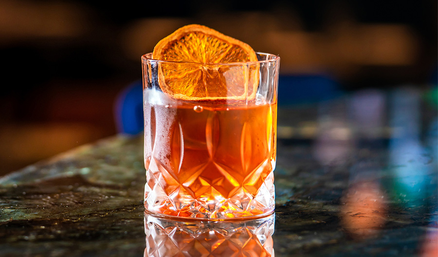 whiskey drink with citrus accent